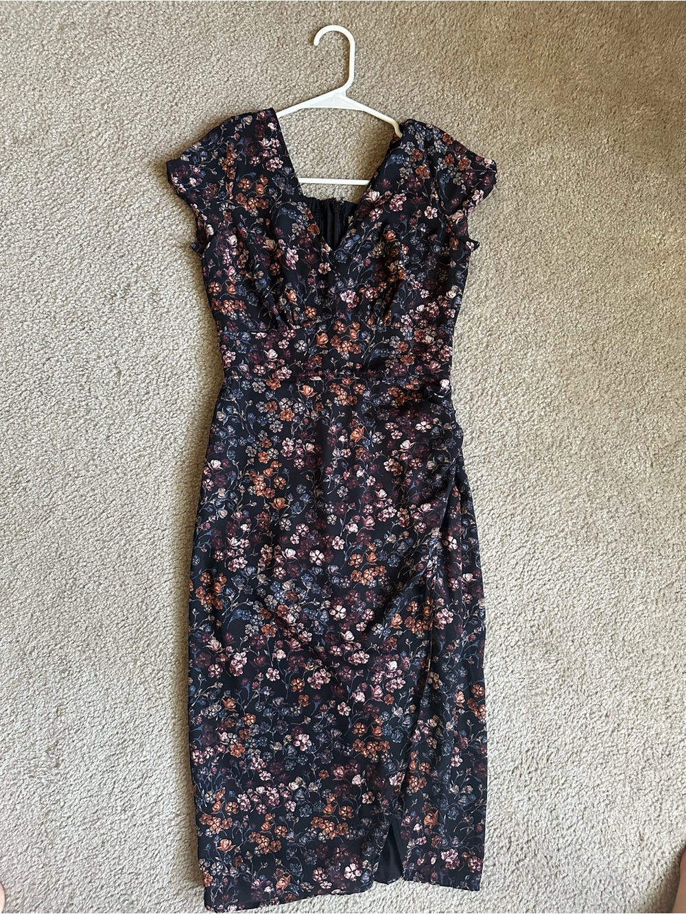 Abercrombie & Fitch Black Midi Dress with Rose and Blush Floral Print
